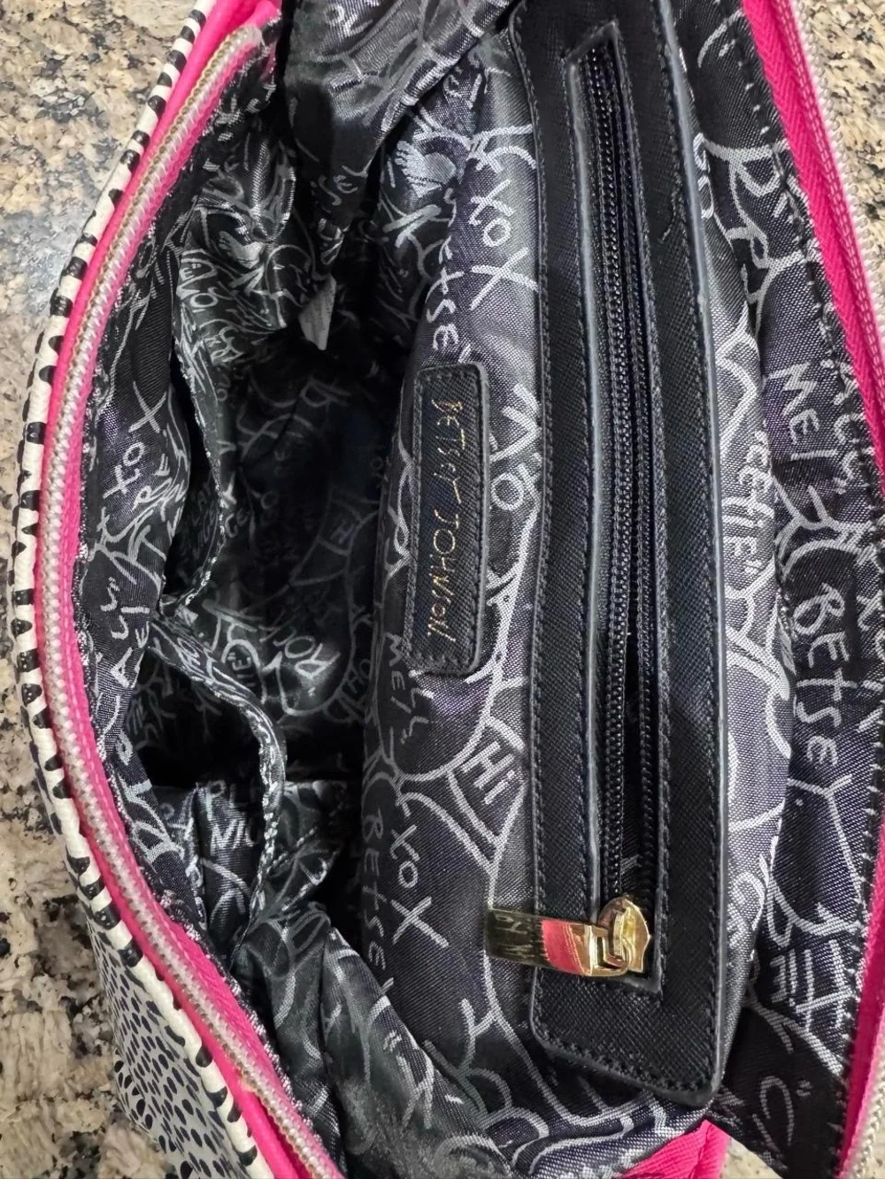 Betsey Johnson Pink Polka Dot Bow Backpack Black White Gold